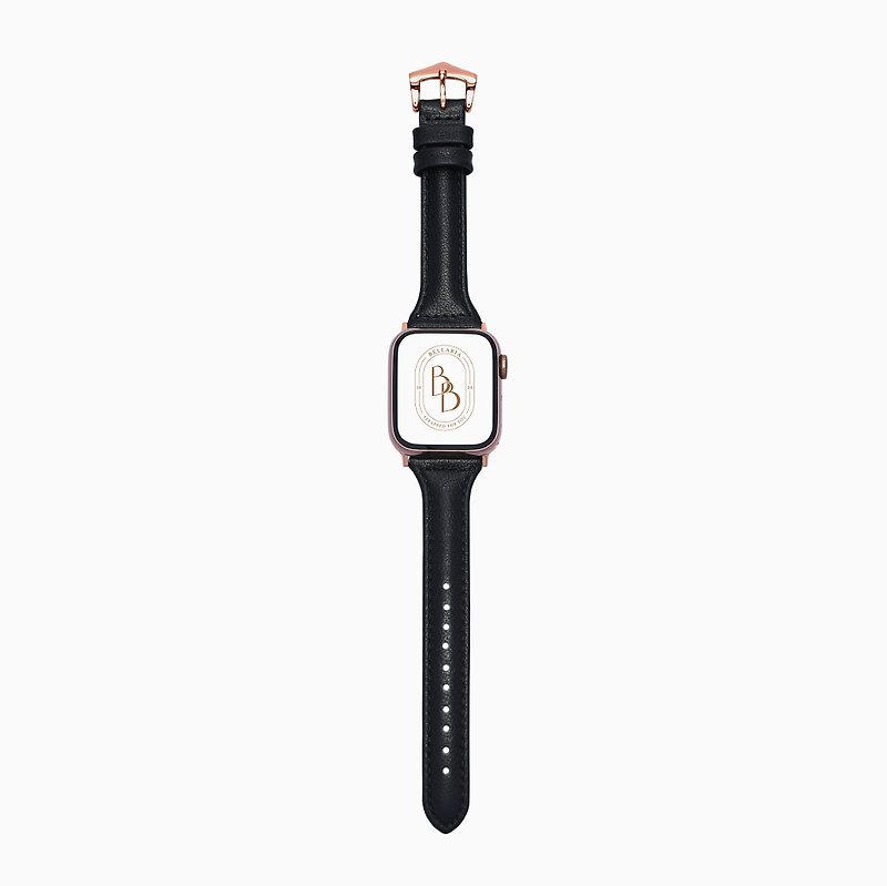 Apple Watch Women's Precious Black Leather Strap S8/7/6/5/4/3/2/1/SE - Watchbands - Genuine Leather Black