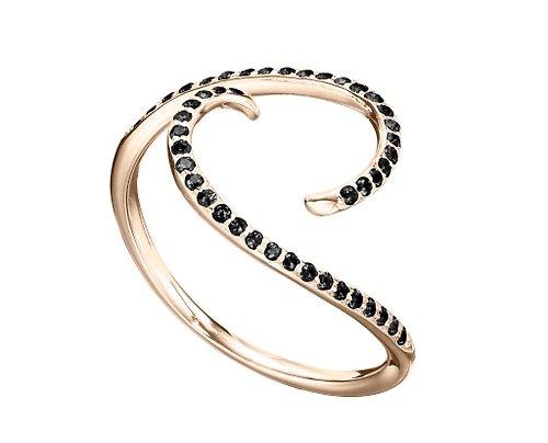 Majade Jewelry Design 黑鑽石戒指 個性14K黃金戒指 極簡主義結婚戒指 優雅簡約黑鑽戒指