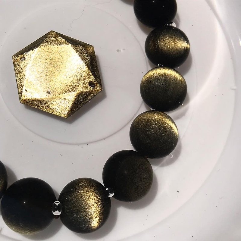 [Lost and find] Natural Stone Gold Ochre Bracelet-Simple Link-Custom - สร้อยข้อมือ - เครื่องเพชรพลอย สีดำ