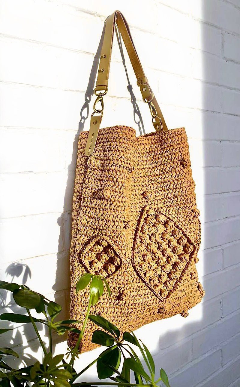 Cotton & Hemp Handbags & Totes Brown - Hobo bag in Raffia, Crochet raffia bag, Shoulder bag, Designer tote bag