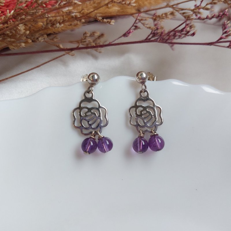 s925 sterling silver amethyst earrings | handmade custom bracelet necklace earrings jewelry - Earrings & Clip-ons - Sterling Silver 