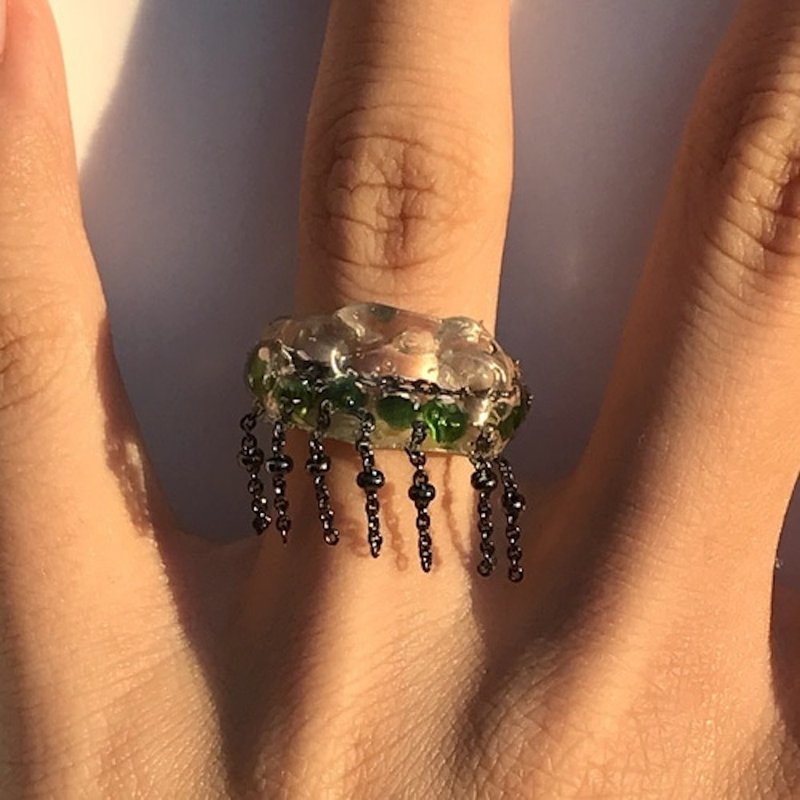 MOSS BUBBLE CHAIN RING - 戒指 - 其他材質 黑色