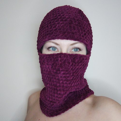 Alternative Crochet Boutique 蓬鬆巴拉克拉法帽手工編織鉤針編織巴拉克拉法帽滑雪面罩全臉面具