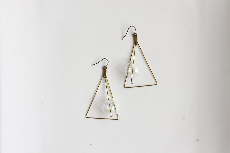 Pink Floyd 大三角幾何玻璃球黃銅耳環 - 耳環/耳夾 - 玻璃 白色