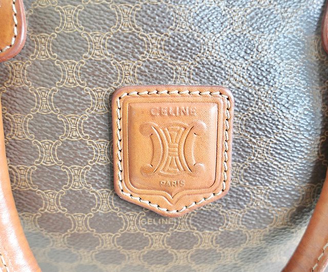 CELINE Macadam Logo Mini Boston bag Handbag Brown Vintage Old CELINE 2vkgdz