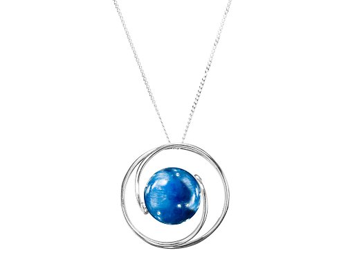 Majade Jewelry Design 藍晶石項鍊 漩渦小巧白金項鍊 皇家藍吊墜鎖骨鍊 14k白金立體項鍊