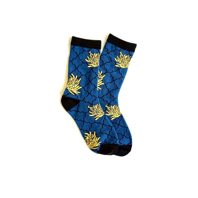 Floral socks - Chrysanthemum Navy - Socks - Cotton & Hemp Blue