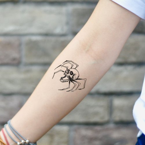 OhMyTat OhMyTat 蜘蛛頭骨 Spider Skull 刺青圖案紋身貼紙 (2 張)