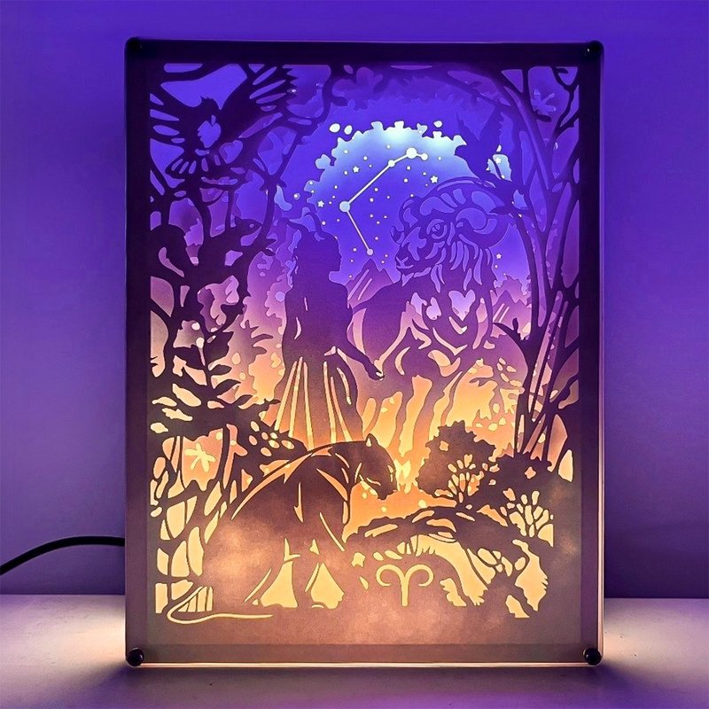 Light and Shadow LED Paper Carving Lamp - Aries (Constellation Series) Paper Color - Micro Gold - โคมไฟ - กระดาษ 