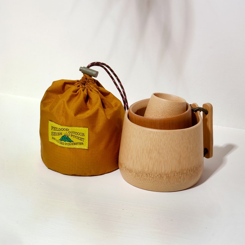 Yuanqishan stacked bowl (with pocket bag-L) - ถ้วยชาม - ไม้ไผ่ สีนำ้ตาล