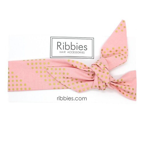 Ribbies 台灣總代理 英國Ribbies 成人蝴蝶結髮帶-粉紅金點點