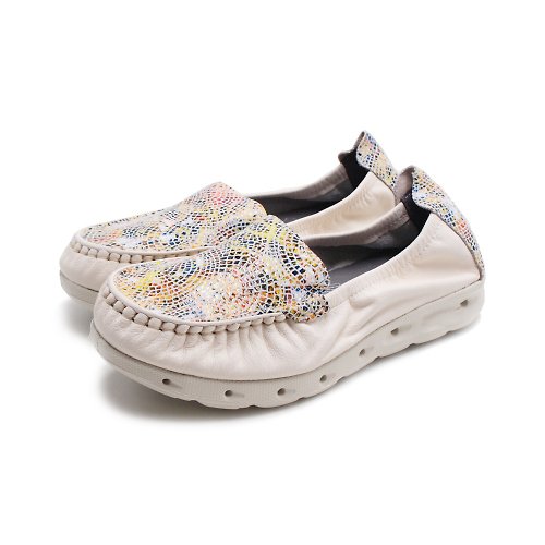 米蘭皮鞋Milano W&M(女)彩色玻璃畫布風氣墊感彈力休閒鞋 女鞋-米白(另有深藍)