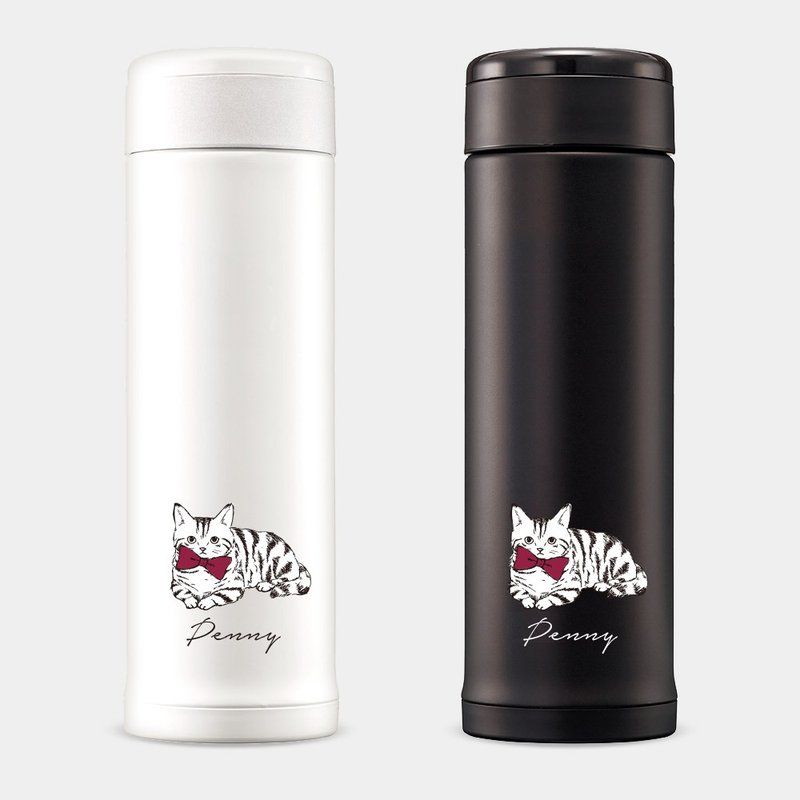 虎斑貓 客製化草寫英文名 象印 不鏽鋼 保溫杯 保溫瓶 PU031 - 保溫瓶/保溫杯 - 不鏽鋼 黑色
