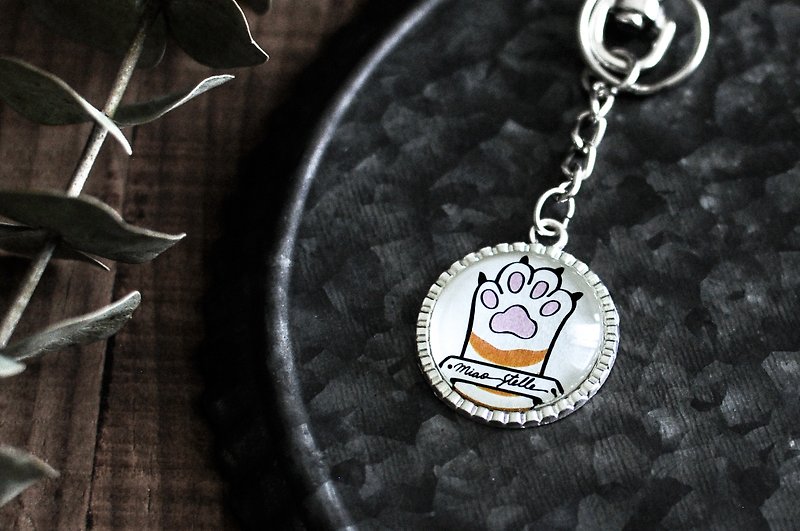 Clam meat ball key ring - orange cat claw claw / glass ball charm / 2.5cm key ring - Keychains - Other Metals Silver