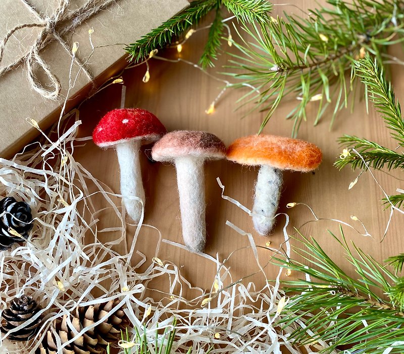Wool Stuffed Dolls & Figurines Brown - Mushroom plush- Set of 3-Needle felted mushroom-Mushroom ornament-Mushroom plush