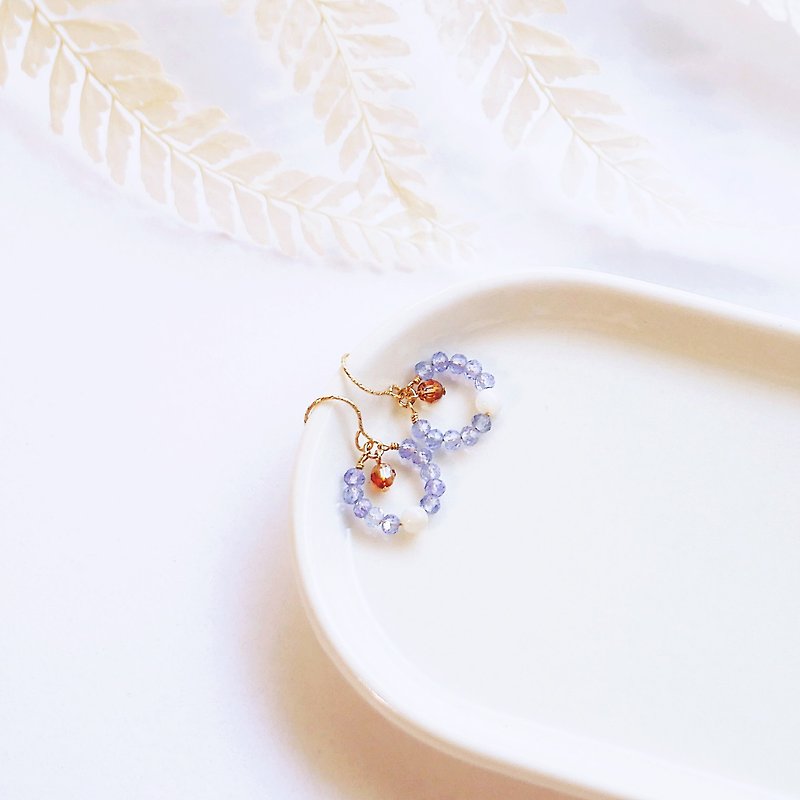 Tanzanite Mini Circle Earrings Wild Custom Gifts Natural Stone Light Jewelry 14K - ต่างหู - เครื่องเพชรพลอย สีม่วง