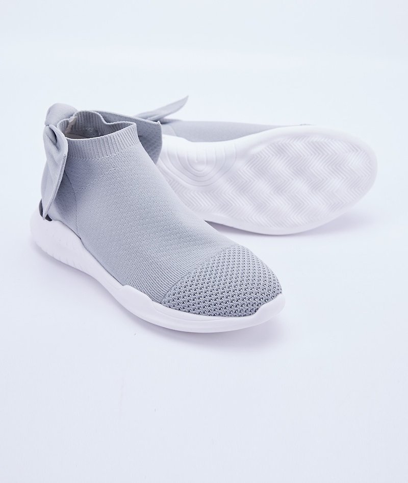 [Angel Blessing] Bowknot Lightweight Breathable Fly Knitting Sock Shoes_Soft Gray (22/22.5) - Women's Running Shoes - Polyester Gray