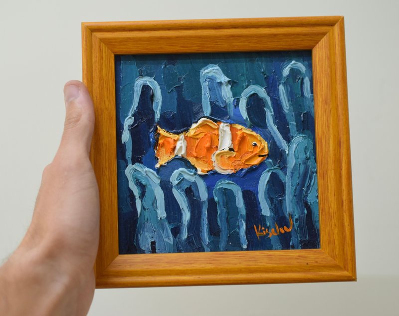 原創油畫 小丑魚立體筆觸風格 附贈迷你畫架 - 壁貼/牆壁裝飾 - 其他材質 