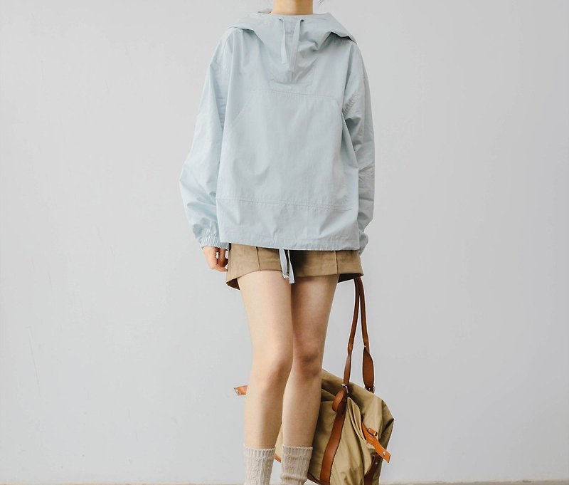 法式復古 鹽系少女 寬鬆廓形休閒連帽衛衣 - 中性衛衣/T 恤 - 棉．麻 藍色