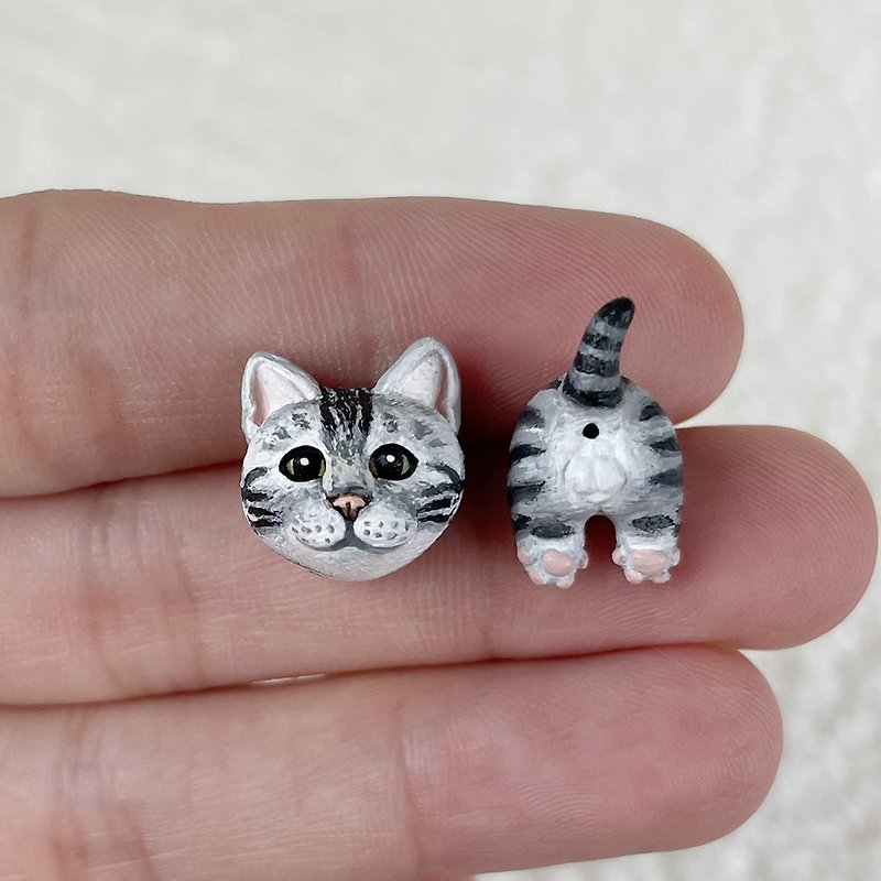 American Shorthair cat head/butt - earrings/ Clip-On/collar pins/mask magnetic buttons/necklaces/rings - Earrings & Clip-ons - Other Materials 