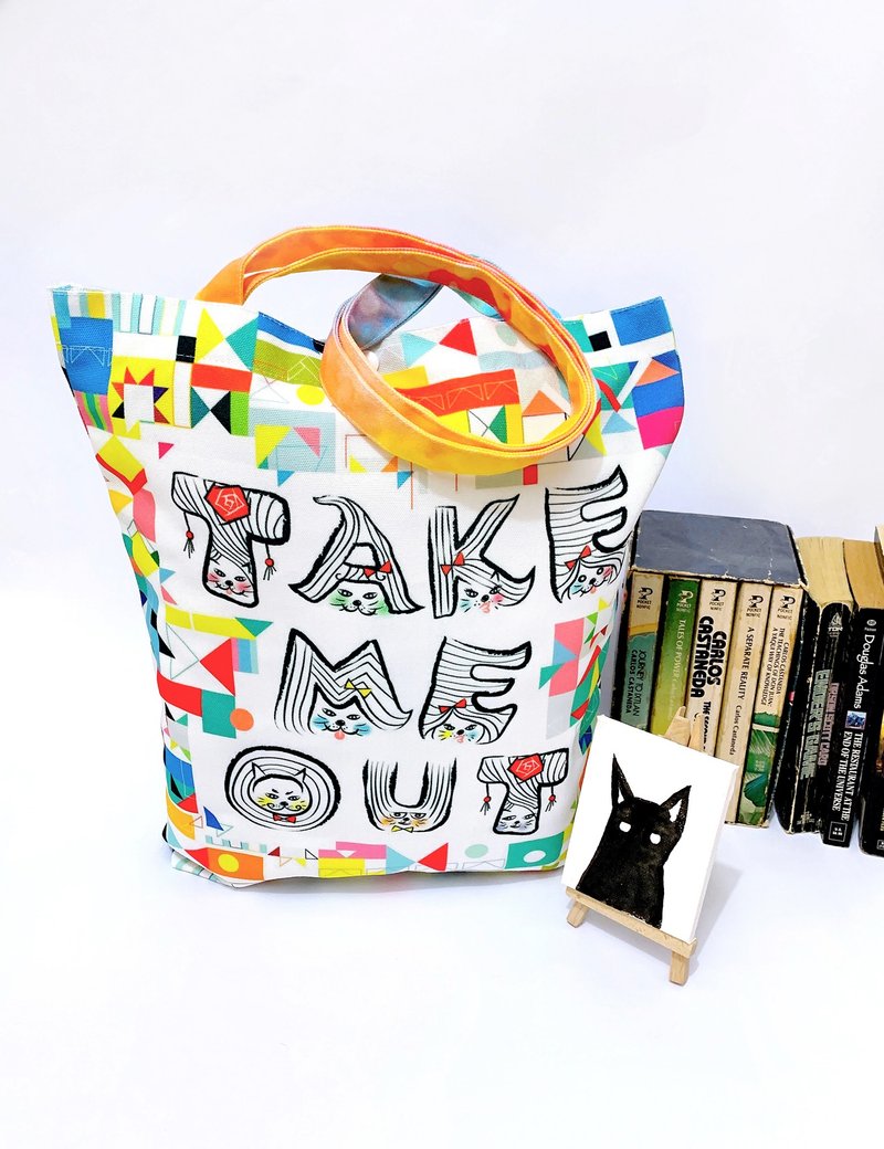Hairstyle cat TAKE ME OUT geometric canvas bag - Handbags & Totes - Other Materials Multicolor