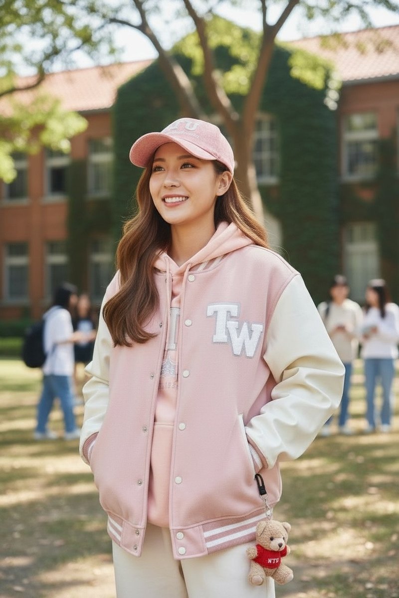 2025 A/W NTU Varsity Baseball Jacket 臺大棒球外套 - 櫻花粉 - 男夾克/外套 - 棉．麻 