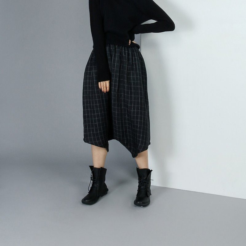 【Custom】Plaid harem pants - กางเกงขายาว - ผ้าฝ้าย/ผ้าลินิน สีดำ