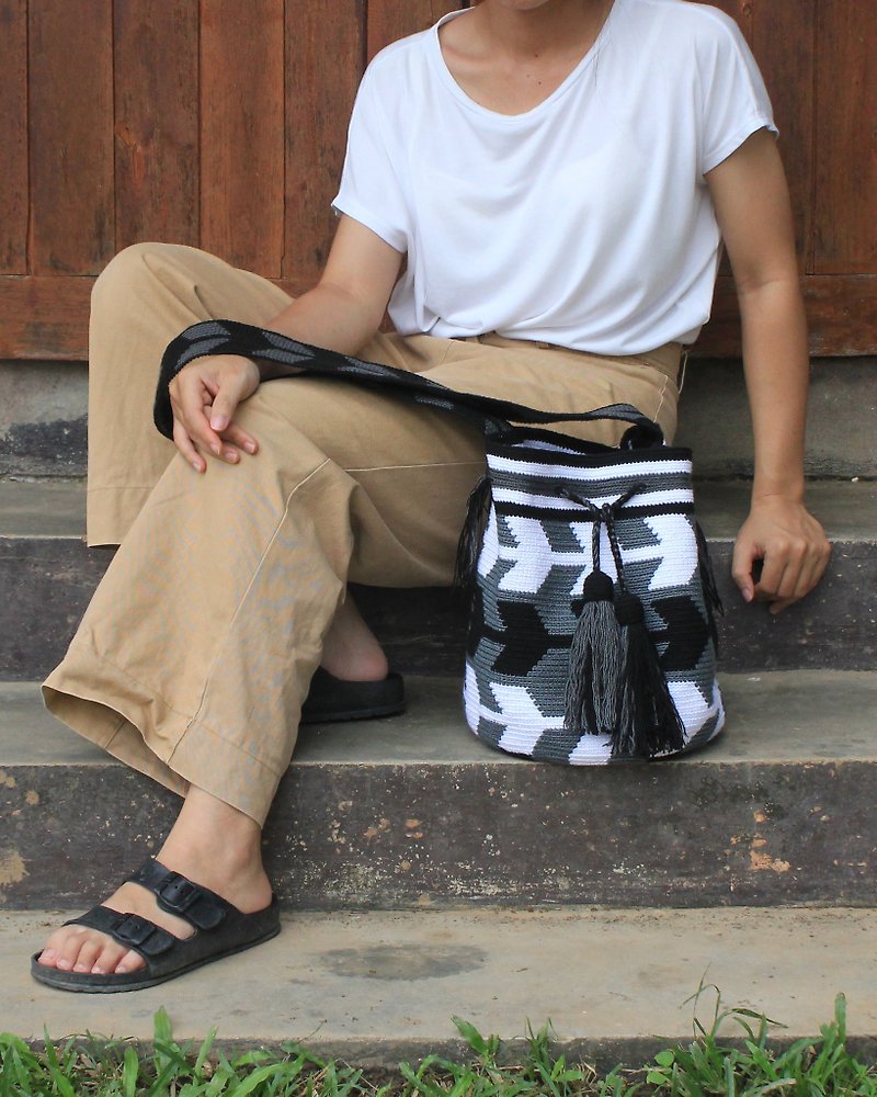 Boho, Shoulder Bag, Hoodie Bag - Drawstring Bags - Cotton & Hemp Black