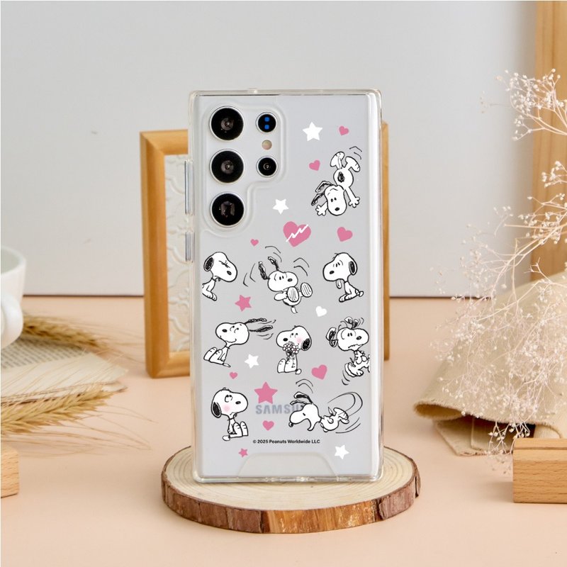 SNOOPY Snoopy shy floral anti-fall transparent SAMSUNG mobile phone case - Phone Cases - Plastic Multicolor