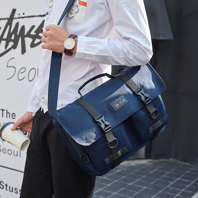 Briefcase Tote Bag Messenger Bag Dual-use Shoulder Bag Bike Bag Hipster - Dark Blue - กระเป๋าแมสเซนเจอร์ - วัสดุอื่นๆ สีน้ำเงิน