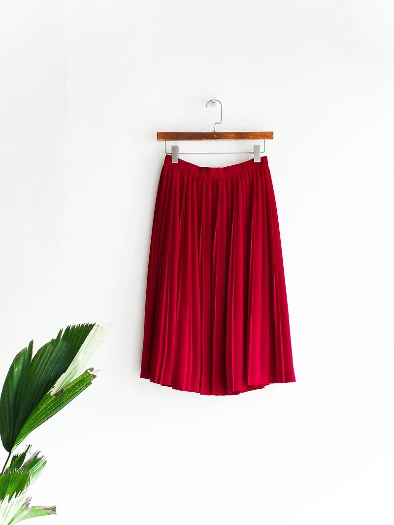 River water mountain - Kanagawa dark red face elegant elegant hundred fold silk antique straight A word skirt Japanese college students dress dress vintage - กระโปรง - ผ้าไหม สีแดง