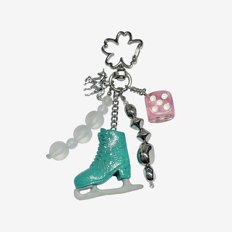 Mint Glittery Green Ice Skate Shoes Keychain Bag Charm Winter Gift - 鑰匙圈/鑰匙包 - 其他材質 綠色