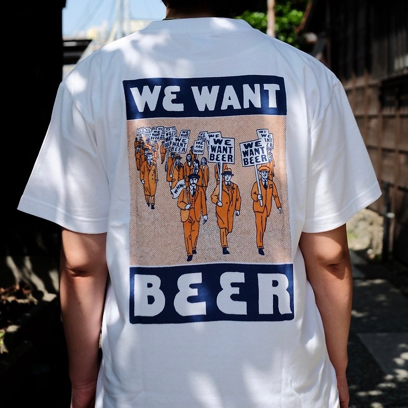 棉．麻 帽T/大學T 白色 - WE WANT BEER Tシャツ