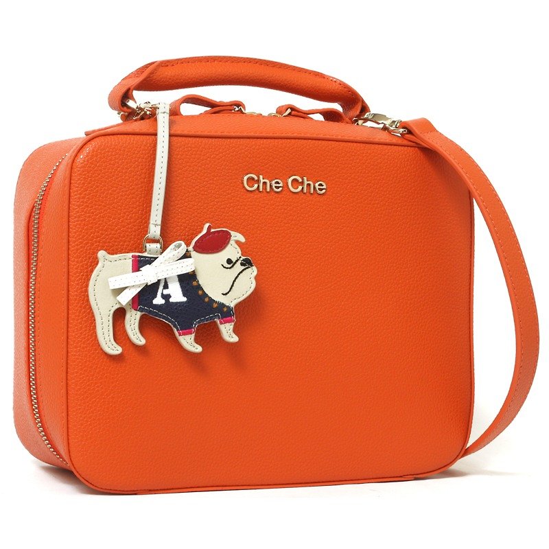 Bulldog Key-Ring Leather Handbag - Messenger Bags & Sling Bags - Genuine Leather Orange