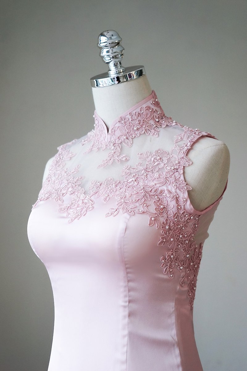 無袖蕾絲旗袍 (粉紅色) - 香港設計 | 新娘裙 | 婚禮 - 旗袍 - 其他材質 粉紅色