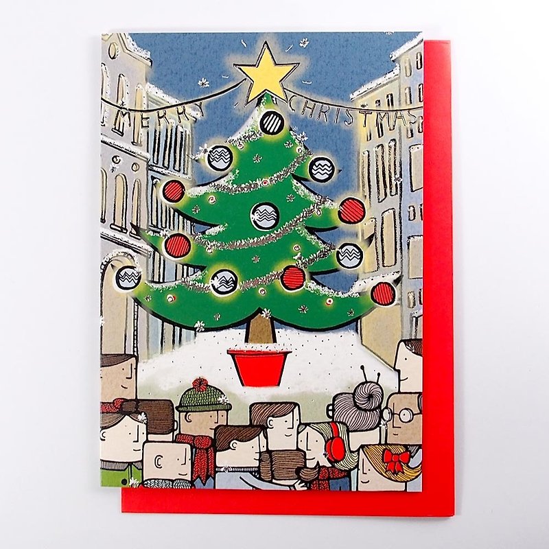 Everyone rushes to see the beautiful Christmas tree card [Paper Rose Card Christmas Series] - การ์ด/โปสการ์ด - กระดาษ หลากหลายสี