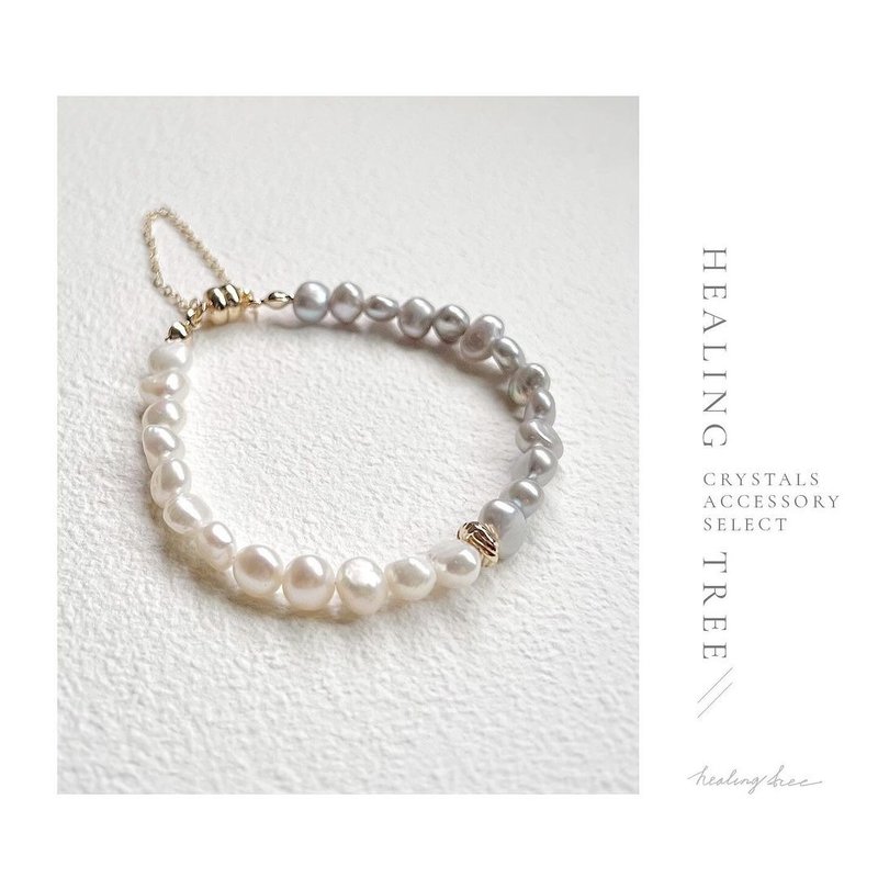 |Half and half|Two-color pearl bracelet - สร้อยข้อมือ - ไข่มุก ขาว