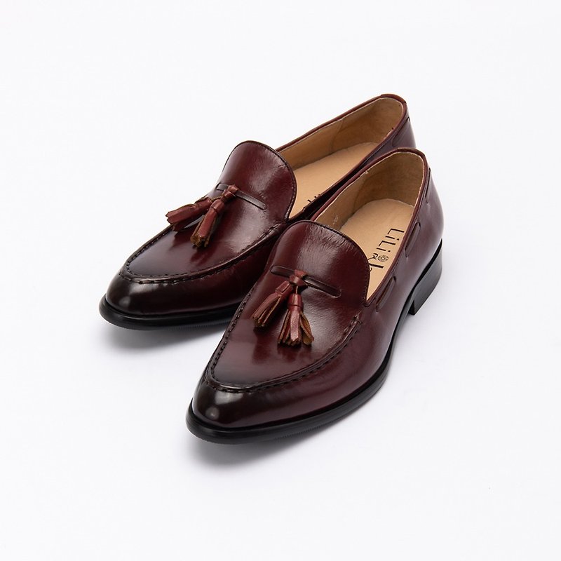 [Miss Pride] full leather classic rub color tassel loafers _ Burgundy red - รองเท้าอ็อกฟอร์ดผู้หญิง - หนังแท้ สีแดง