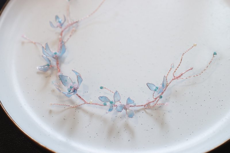 幸福蔓延 簡約水晶花新娘頭飾 水晶花樹脂花圈 - 髮夾/髮圈 - 樹脂 藍色