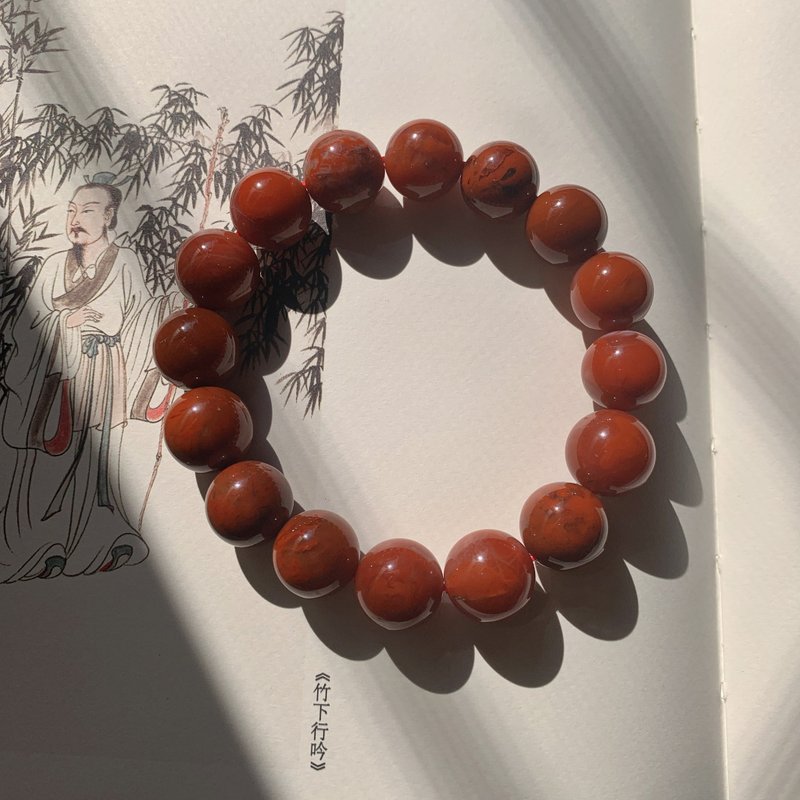 售完欣賞 遠山紅。天然南紅瑪瑙12mm手鏈 大顆祈福平安新年禮物 - 手鍊/手環 - 半寶石 紅色