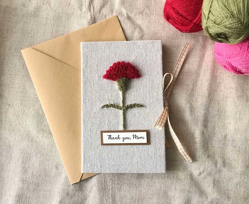 Carnation Flower Mother's Day Handmade Card Mother's Day Card | Red Flower - Cards & Postcards - Other Materials Multicolor