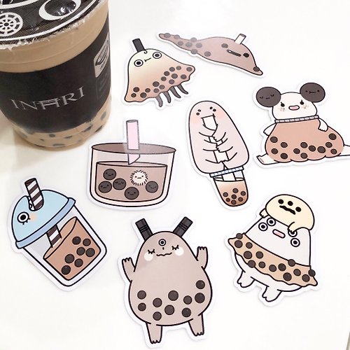 MeMiann Studio Bubble Tea Craze Sticker Pack | Set of 8 waterproof, milk-tea-inspired stickers