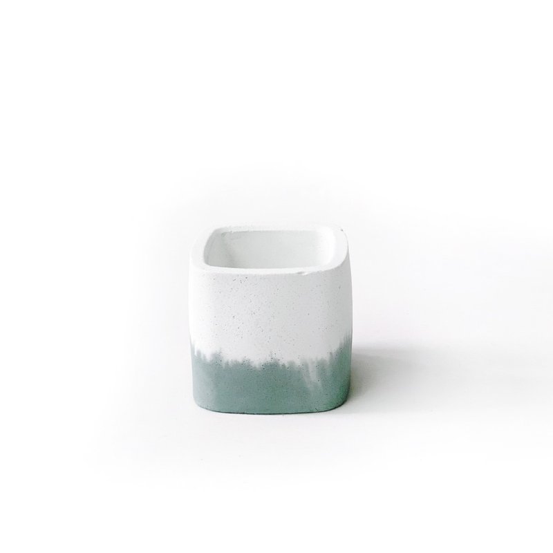 (現貨) 莫蘭迪綠系列 | 小圓方雙色水泥盆器 可搭配同色系底盤 - 花瓶/花器 - 水泥 綠色