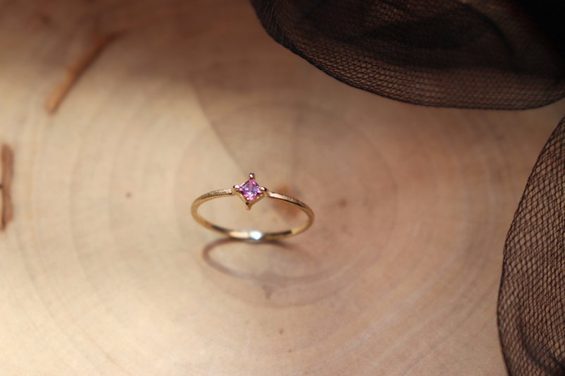 [Hua Rin akari] k18 yellow rough matte square pink sapphire - General Rings - Precious Metals Gold