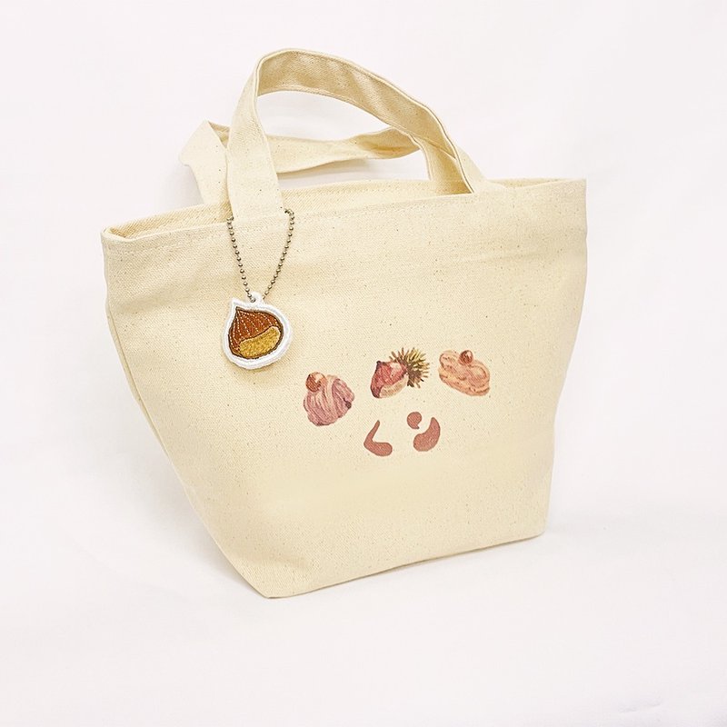 [Illustration] Let’s have some chestnuts_another | Zippered canvas tote_Let’s have some chestnuts series made in Taiwan - กระเป๋าถือ - ผ้าฝ้าย/ผ้าลินิน สีกากี