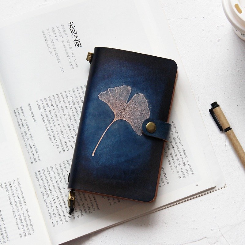 Such as Wei ginkgo leaf dyeing series Shanhailand 17 * 10cm handbook leather notebook diary TN travel creative gift Notepad can be customized handmade - Notebooks & Journals - Genuine Leather Blue