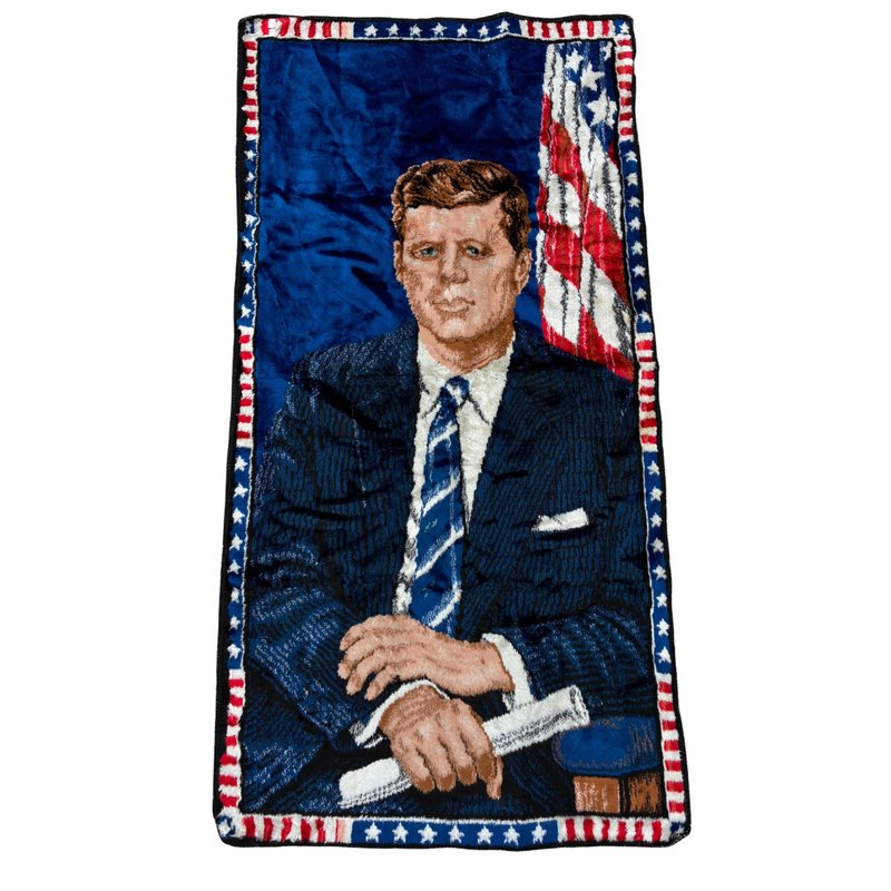 Vintage 60s President John F Kennedy Portrait Tapestry Wall Hanging 38x19 - 棉被/毛毯 - 其他材質 多色