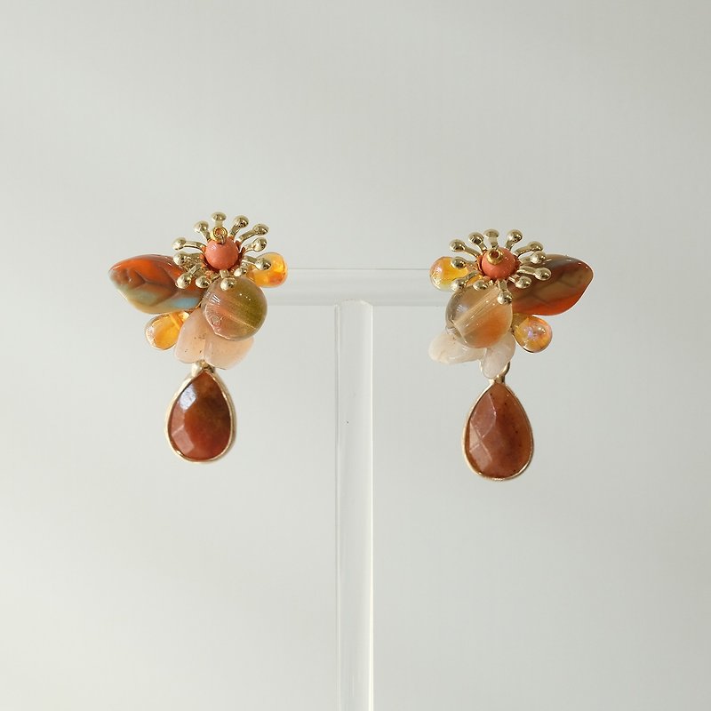 Flourishing Flower Earrings - Purple Clouds, Earrings Clip - Earrings & Clip-ons - Glass Orange