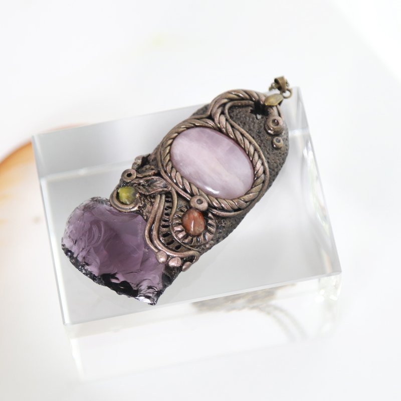 Rose Quartz  & Amethyst Heart Pendant - Items for Display - Crystal Purple