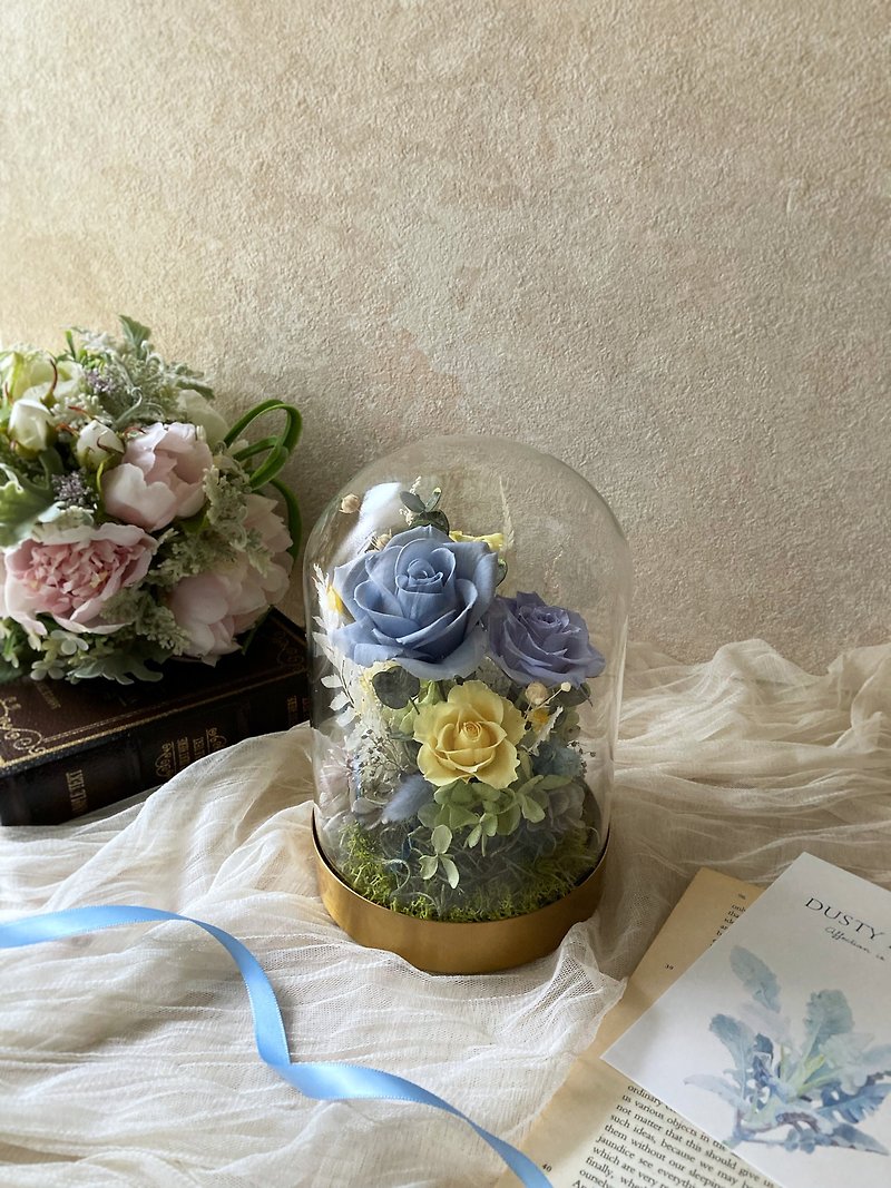 [Glass Flower Cup] Forest Lakeside - Blue and yellow metal base flower cup can be customized in color - ช่อดอกไม้แห้ง - พืช/ดอกไม้ สีน้ำเงิน